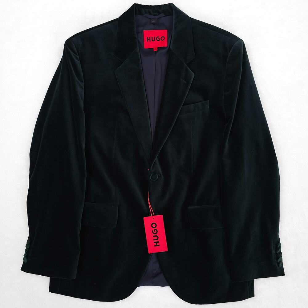 Hugo Boss Mens Modern Fit Velvet Sport Coat Blazer 40S Dark Green Solid Cotton